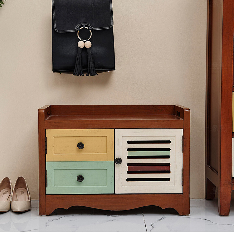 Luxury shoe bench cabinet hallway American wood slim narrow shoe cabinet with doors seat  integrated shoe stool cabinet