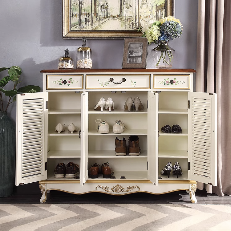 Professional American Modern Wooden Shoe Cabinet Living Room Entrance Luxury mdf Shoe Storage Cabinet