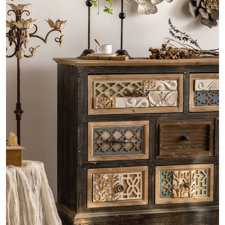 AIYI Luxury European Vintage Living Room Cabinets Carved Drawers Adornment Ark Wood Chest Buffet Sideboards Display Cabinets