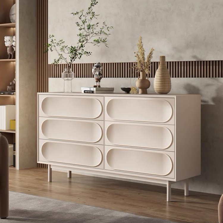 Luxury modern French Cream nightstand bedroom Living room furniture custom white cabinet storage 5 / 6 drawers chest dresser