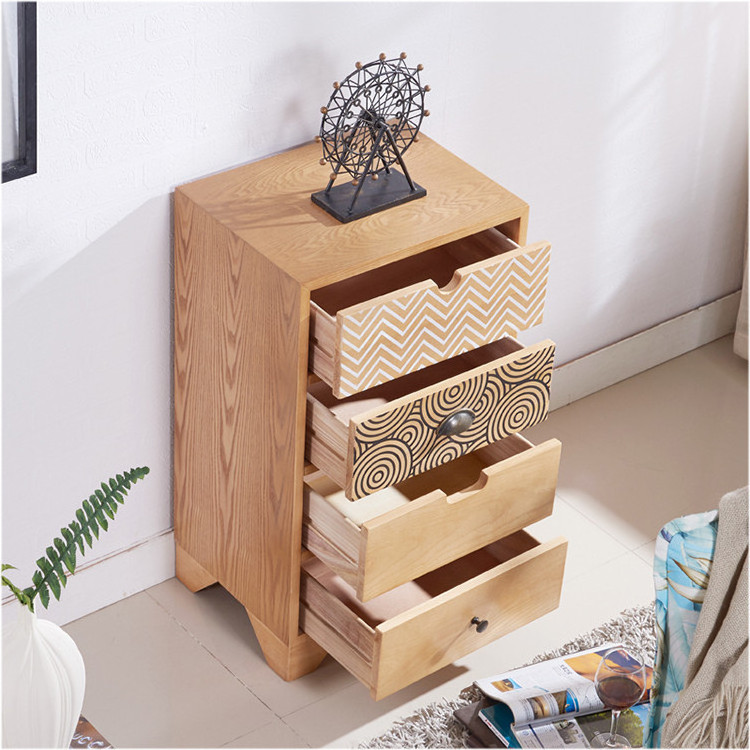 Wood colour Smart Side Table Jointed Board Rectangular Plinth wood chest drawers OEM  chest of drawers