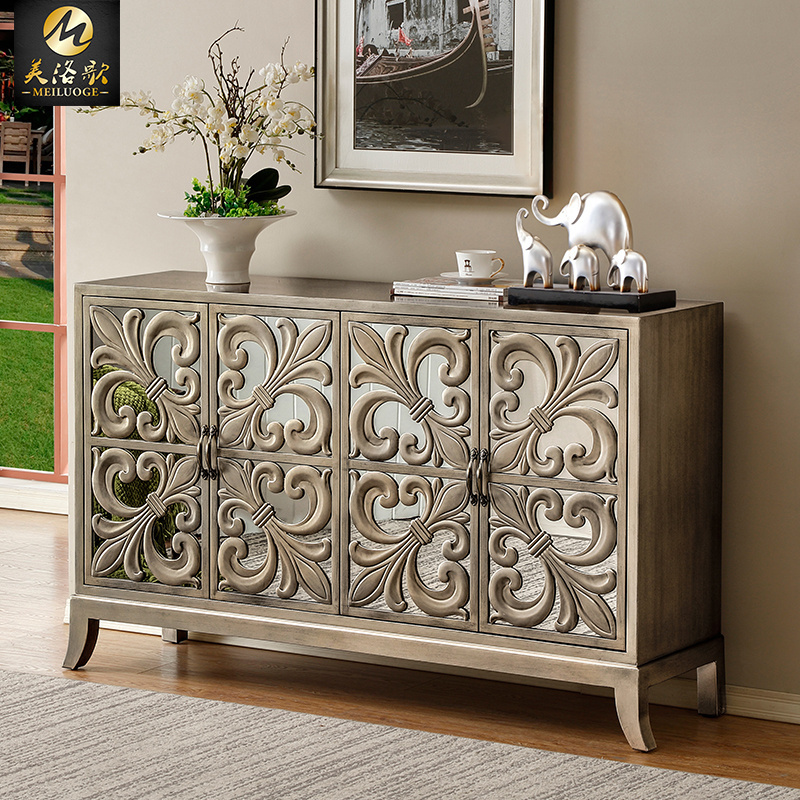 American sideboard retro cabinet Carved vintage glass European shoe cabinet furniture Mirror sideboard cabinet