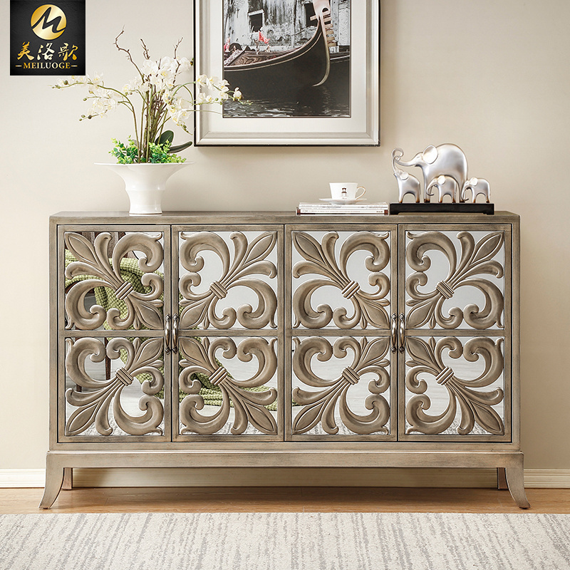 American sideboard retro cabinet Carved vintage glass European shoe cabinet furniture Mirror sideboard cabinet