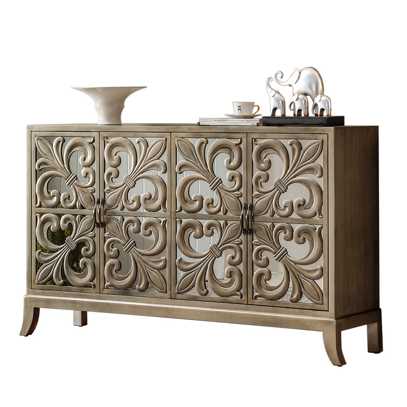 American sideboard retro cabinet Carved vintage glass European shoe cabinet furniture Mirror sideboard cabinet