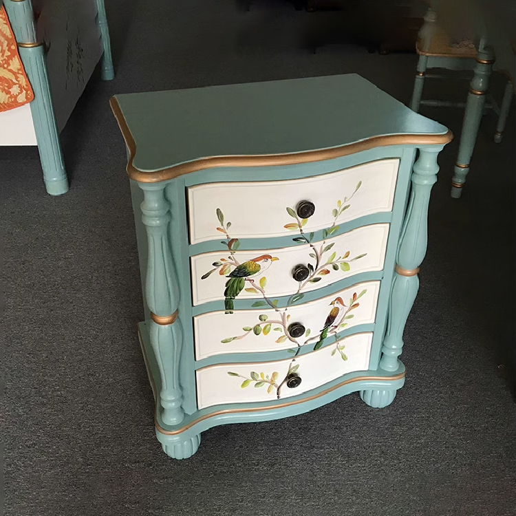 4 Drawers Chest of Drawers Shabby Chic Storage Unit Wicker Baskets Dark OAK/Recycled pine Wood Cabinet