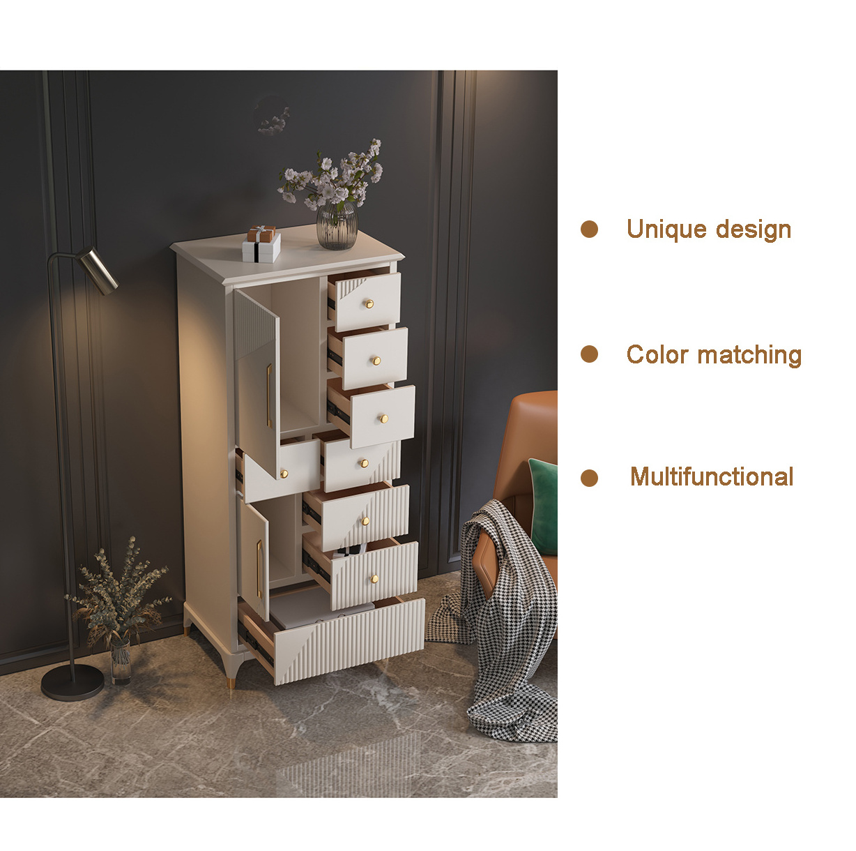 High Quality Light Luxury Modern Livingroom Bedroom Wood drawer cabinets storage of clothes Tall storage cabinet