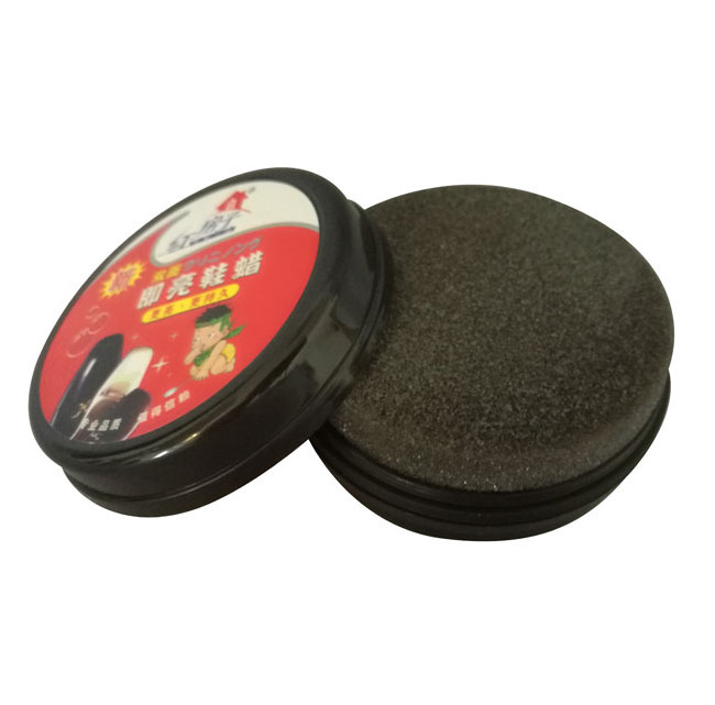 High effective lasting shiny cream solid shoe wax polish with round sponge