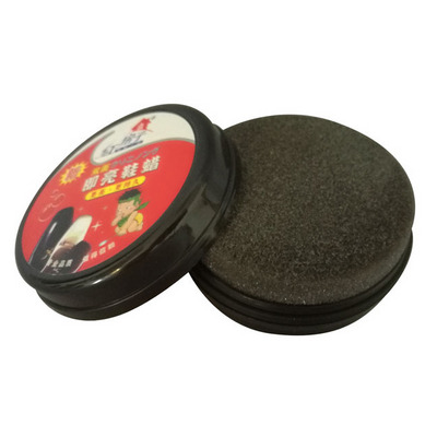 High effective lasting shiny cream solid shoe wax polish with round sponge