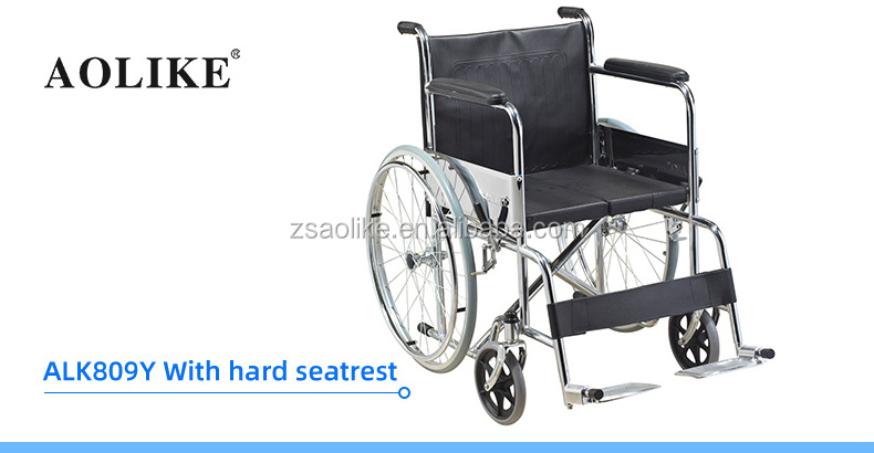 Steel Foldable Economic Cheapest Wheelchair ALK809 Rehabilitation Therapy Supplies Folding Powder Coating Steel Frame AOLIKE