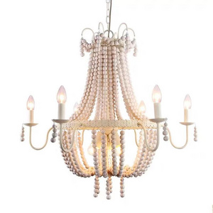 Unique design ceiling lamp vintage beads wood chandelier modern pendant light