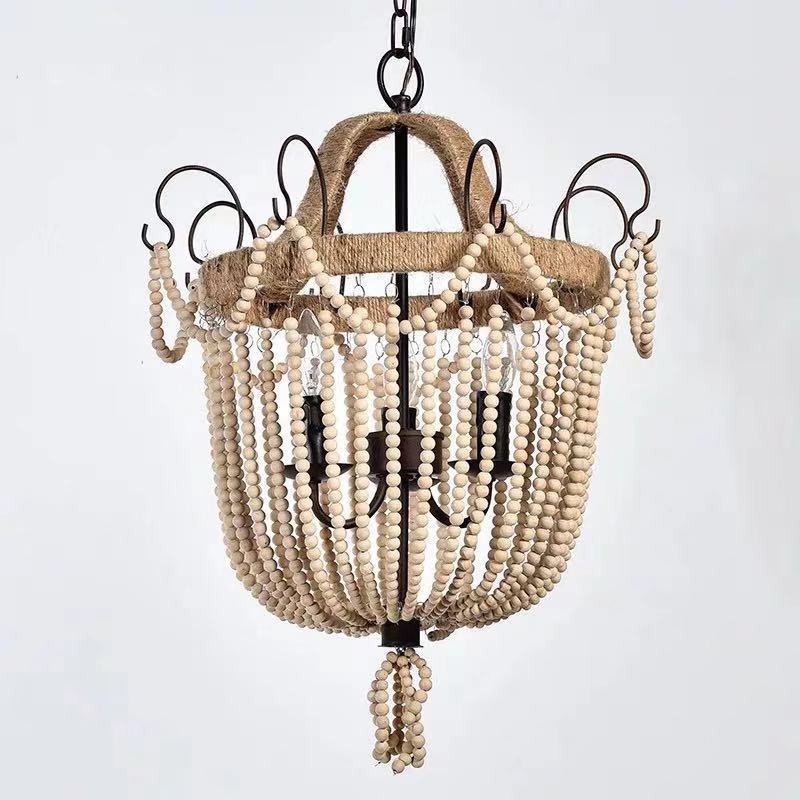 Unique design ceiling lamp vintage beads wood chandelier modern pendant light