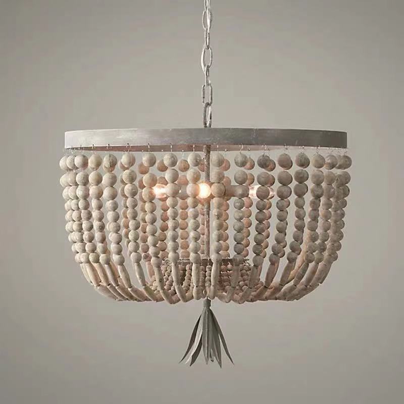 Unique design ceiling lamp vintage beads wood chandelier modern pendant light