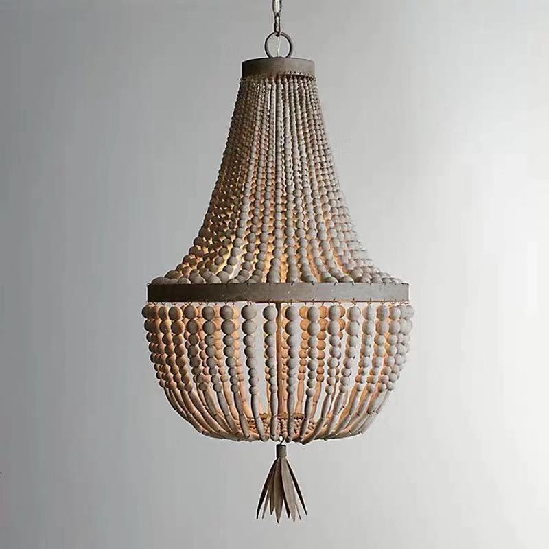 Unique design ceiling lamp vintage beads wood chandelier modern pendant light