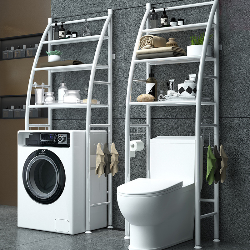 Modern bathroom 3 layers metal shelf storage rack over toilet washing machine storage