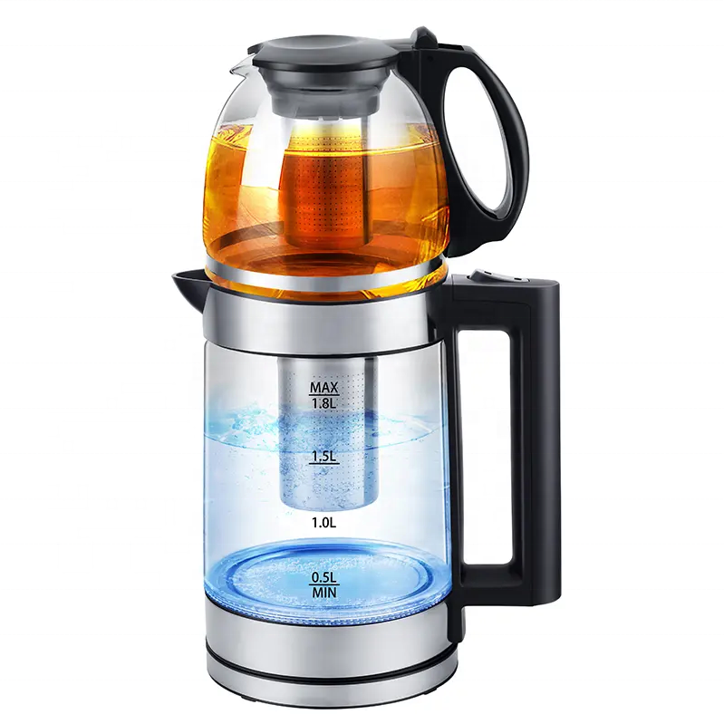 110v 220v US EU UK standard 1.8L Color changing Electric Kettle Tray Set Glass Electric Kettle Tea Maker With Glass Teapot