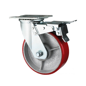 Load 450kgs 6 Inch Iron With Polyurethane Caster Wheel Heavy Duty With Brake