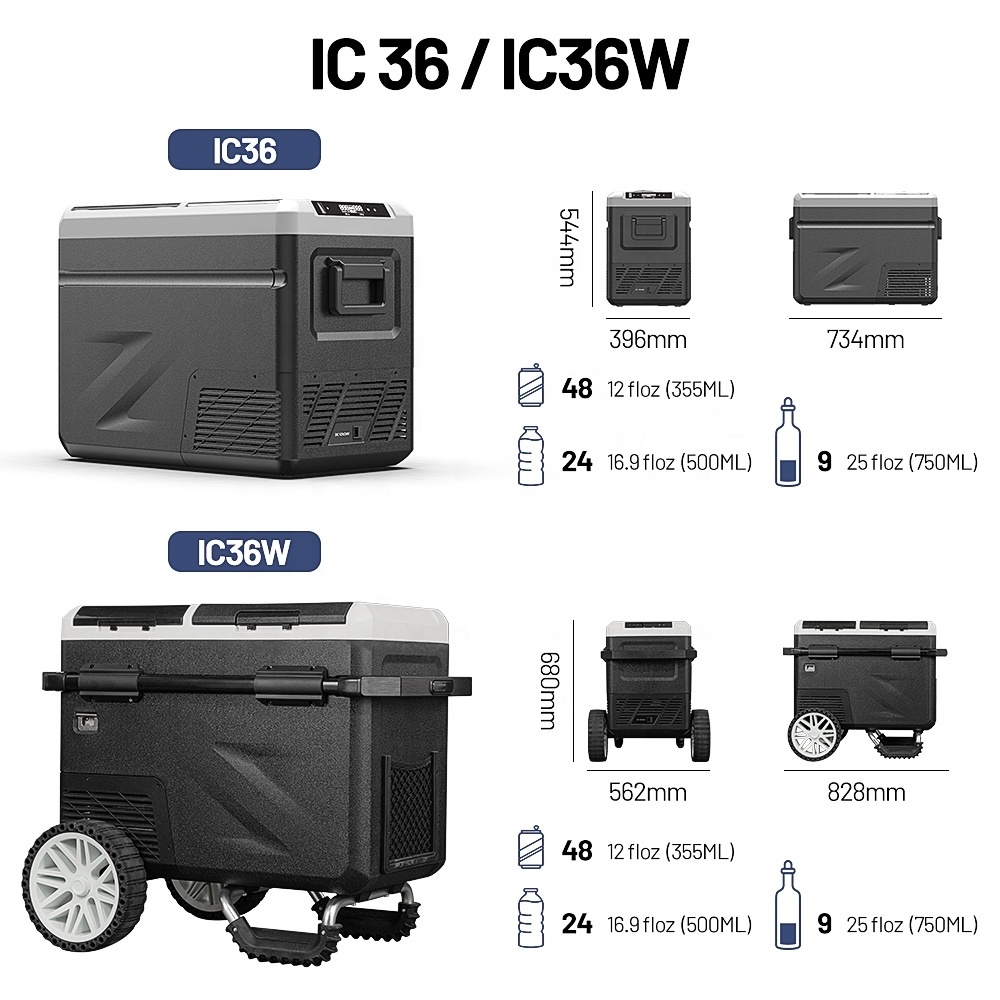 Alpicool IC36W 2 In 1 Design Car Fridge Ice Maker Wheels Electric Cooler 12 Volt Refrigerator For Outdoor Camping Fishing