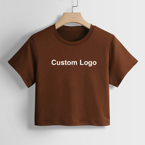 custom crop top free print logo labels wholesale crop tops 95% polyester /5% Elastane Brown Loose Fit T Shirt women crop top