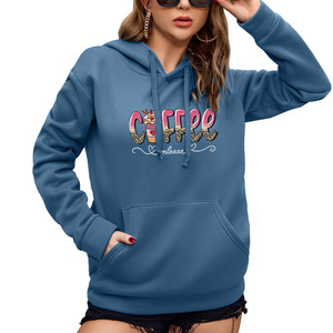 2024 New design Fashion 350 gsm hoodie Streetwear Leopard coffee letters graphic hoodie print Kangaroo pocket women's hoodies