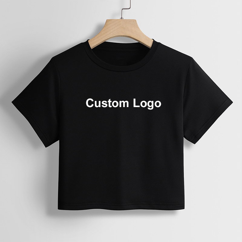 custom crop top free print logo labels wholesale crop tops 95% polyester /5% Elastane Brown Loose Fit T Shirt women crop top