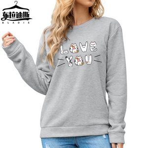 Supplier ebay Amazon blank crewneck sweatshirt High Quality Cute cat letters print loose Polyester women's hoodies sweatshirts