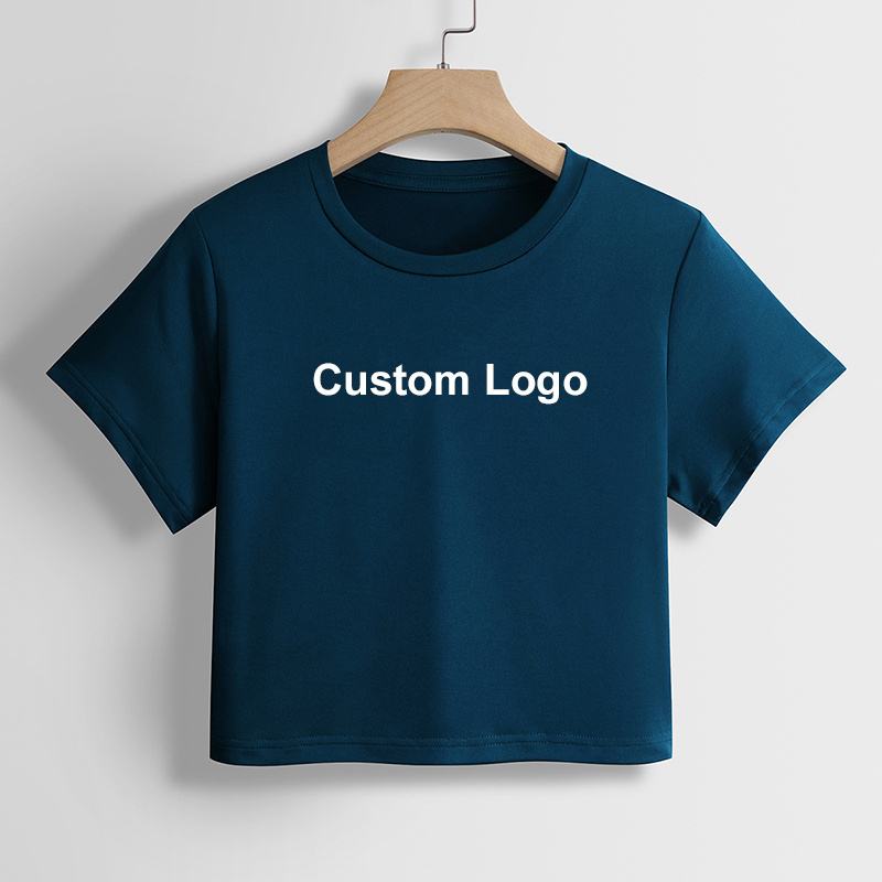 custom crop top free print logo labels wholesale crop tops 95% polyester /5% Elastane Brown Loose Fit T Shirt women crop top