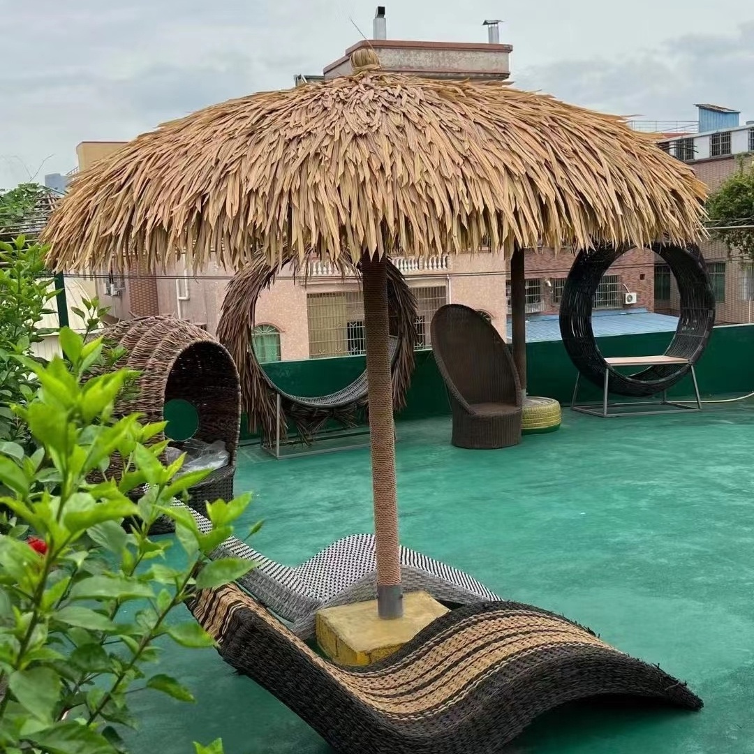 High Quality Maldives Artificial Thatched Palm Leaf Synthetic Straw Thatch Umbrella Paja Roof Kraft Paper Stainless Steel 1PCS