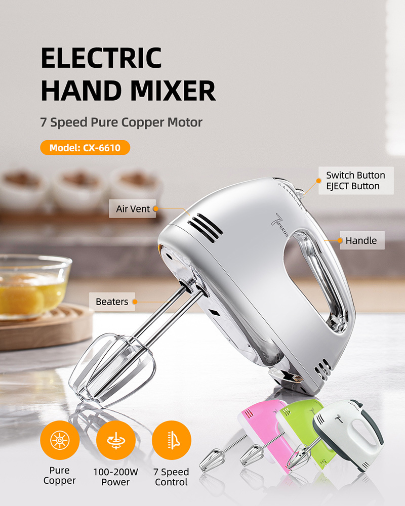 Custom Home Kitchen Appliances batidora de mano 7 Speed Flour Dough Cake Egg Beaters Handmixers Electric Hand Held Food Mixers