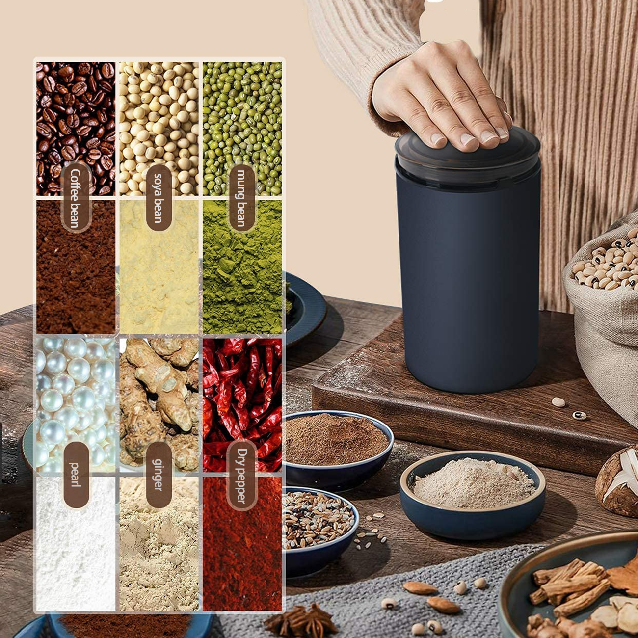 automatic portable electric pill crusher medicine grinder grain nut green bean spice pepper grinder