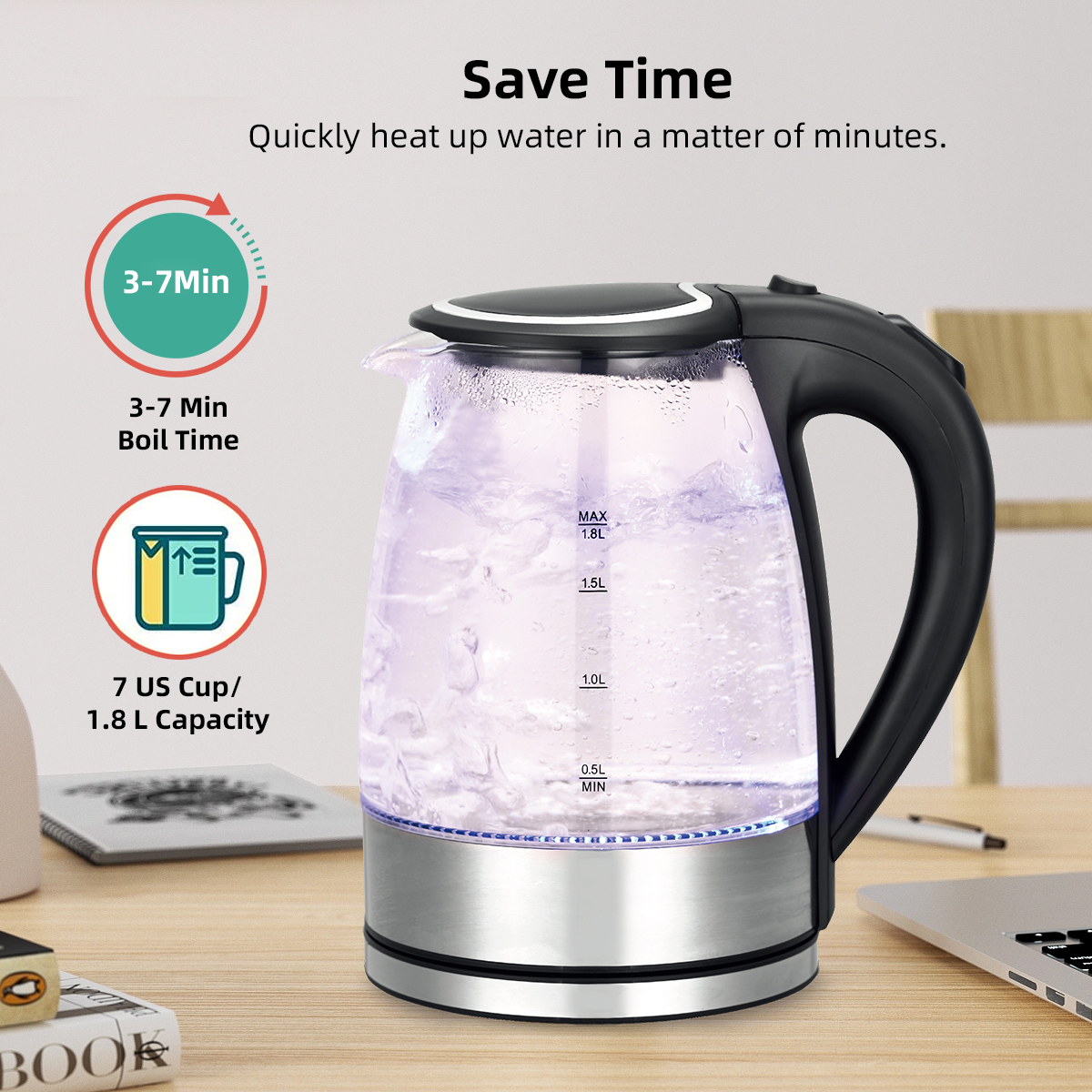 water heater glass electric kettle with led light instant electric kettles jug cheap price glass kettles