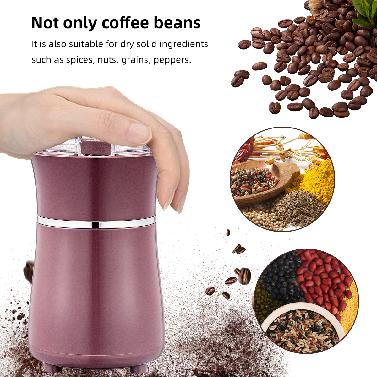 Portable Stainless Steel Nuts Beans Grains Grinders Multifunctional Electric Coffee Grinders Home Office Use