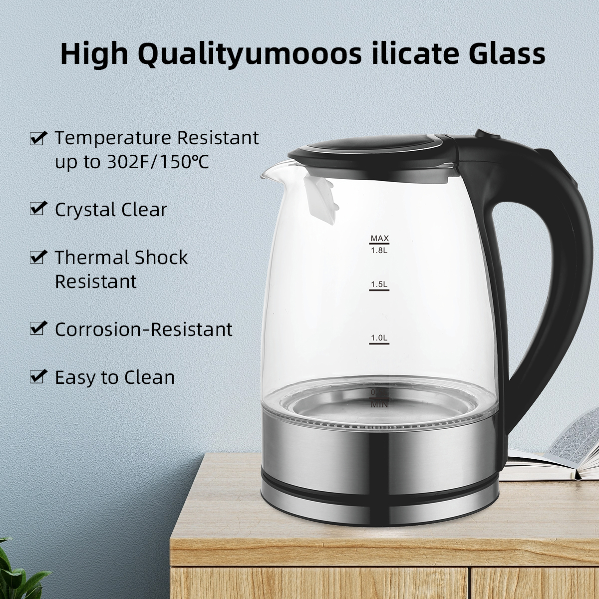 water heater glass electric kettle with led light instant electric kettles jug cheap price glass kettles