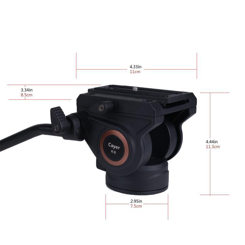 Aluminum tripod fluid head Cayer K3 hot selling fluid head video tripod with Horizontal Angle 360 degree