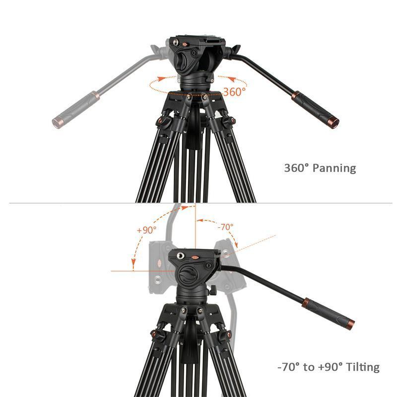 Aluminum tripod fluid head Cayer K3 hot selling fluid head video tripod with Horizontal Angle 360 degree