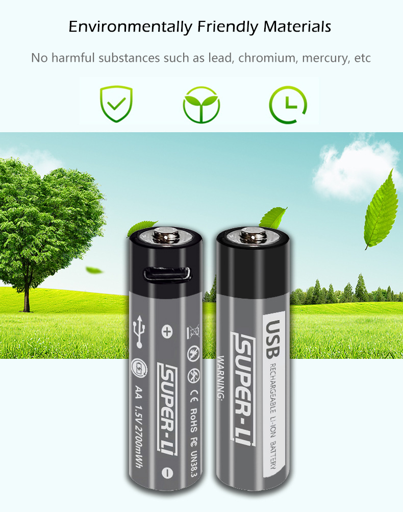 Rechargeable Li-Ion Batteries Cell Lithium Ion Battery  good  quality Double A Type C Usb 1.5v AA