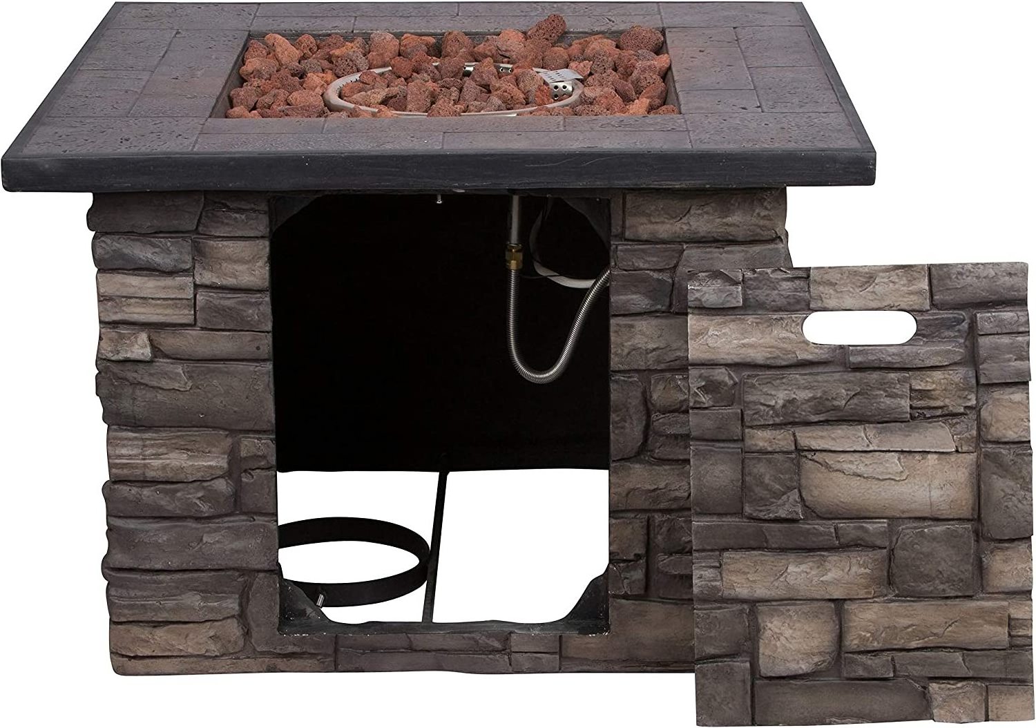 Outdoor Square Natural Stone Effect Gas Fire Pit Garden Heater Table with Lava Rocks Outdoor MgO Propane Fire Pit