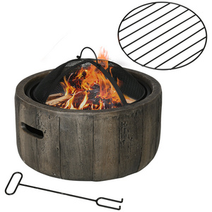 Stump Effect Camping Bonfire 18-inch Wood-burning Brazier Fireplace with Spark Screen and Poker for Backyard Outdoor Fire Pit