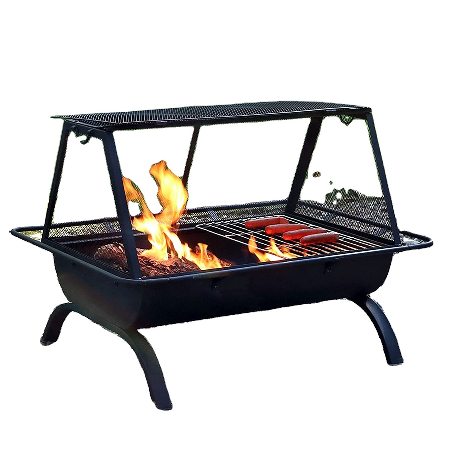 36 Inch Large Wood Burning Firepit Outside Cooking BBQ Outdoor Fire Pit with Steel Grill