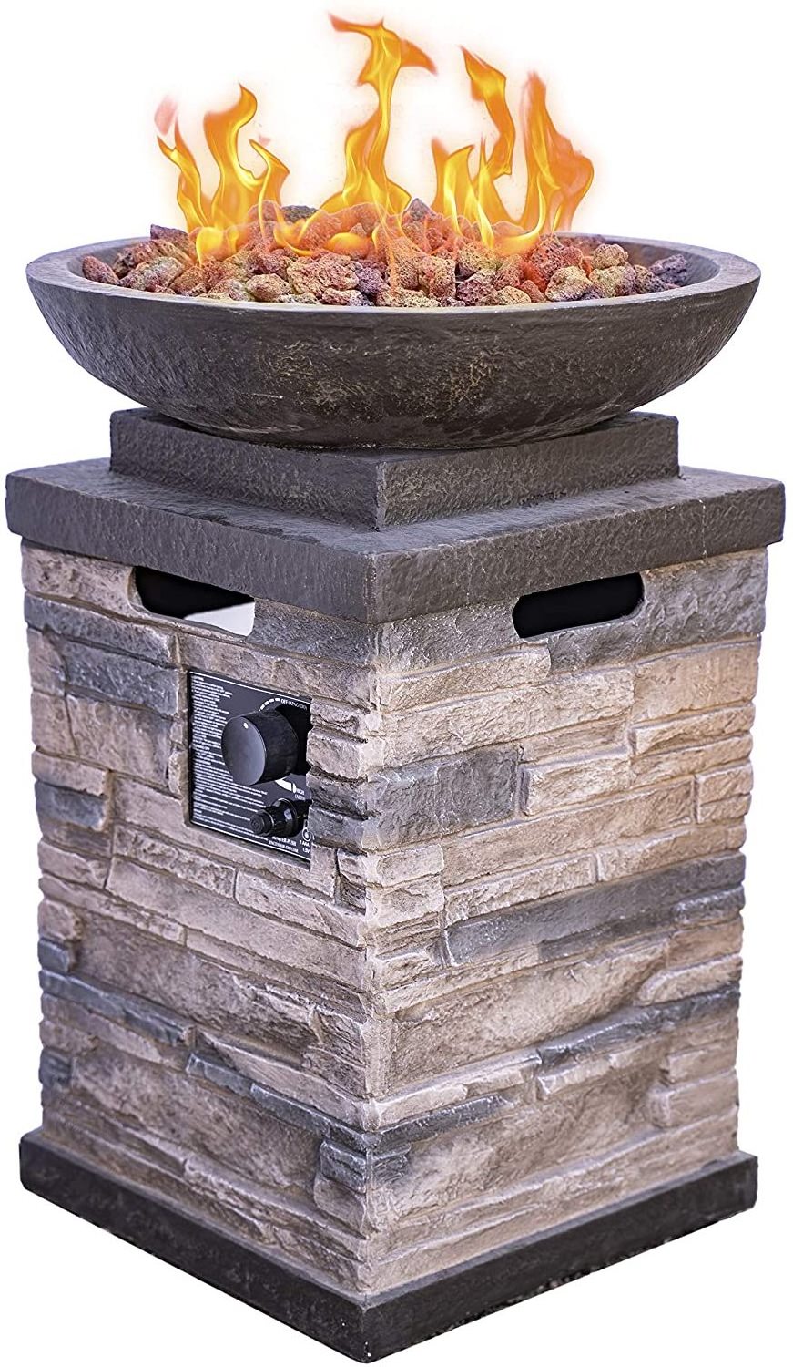 New Launch Newcastle Propane Fire bowl Column Realistic Look Firepit Heater Lava Rock 40,000 BTU Outdoor Gas Fire Pit