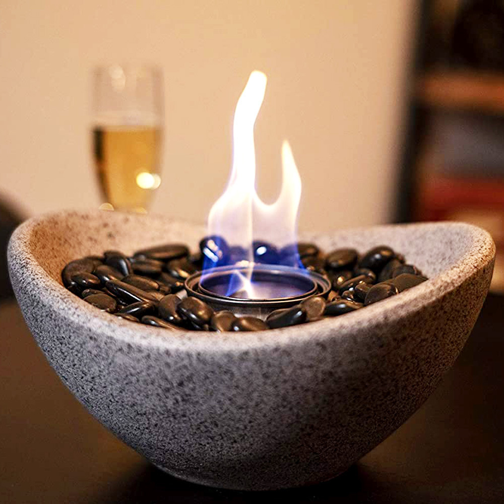 Vizayo Tabletop Fire Pit - Indoor Outdoor Ventless Table Top Fire Pit Bowl - Use with Gel Fuel Cans, Bioethanol or Isopropyl