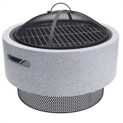 Fire Pit With BBQ Grill Shelf Grill Camping Bowl BBQ With Poker, Grill, Mesh Lid, Grate  For Garden And Patio