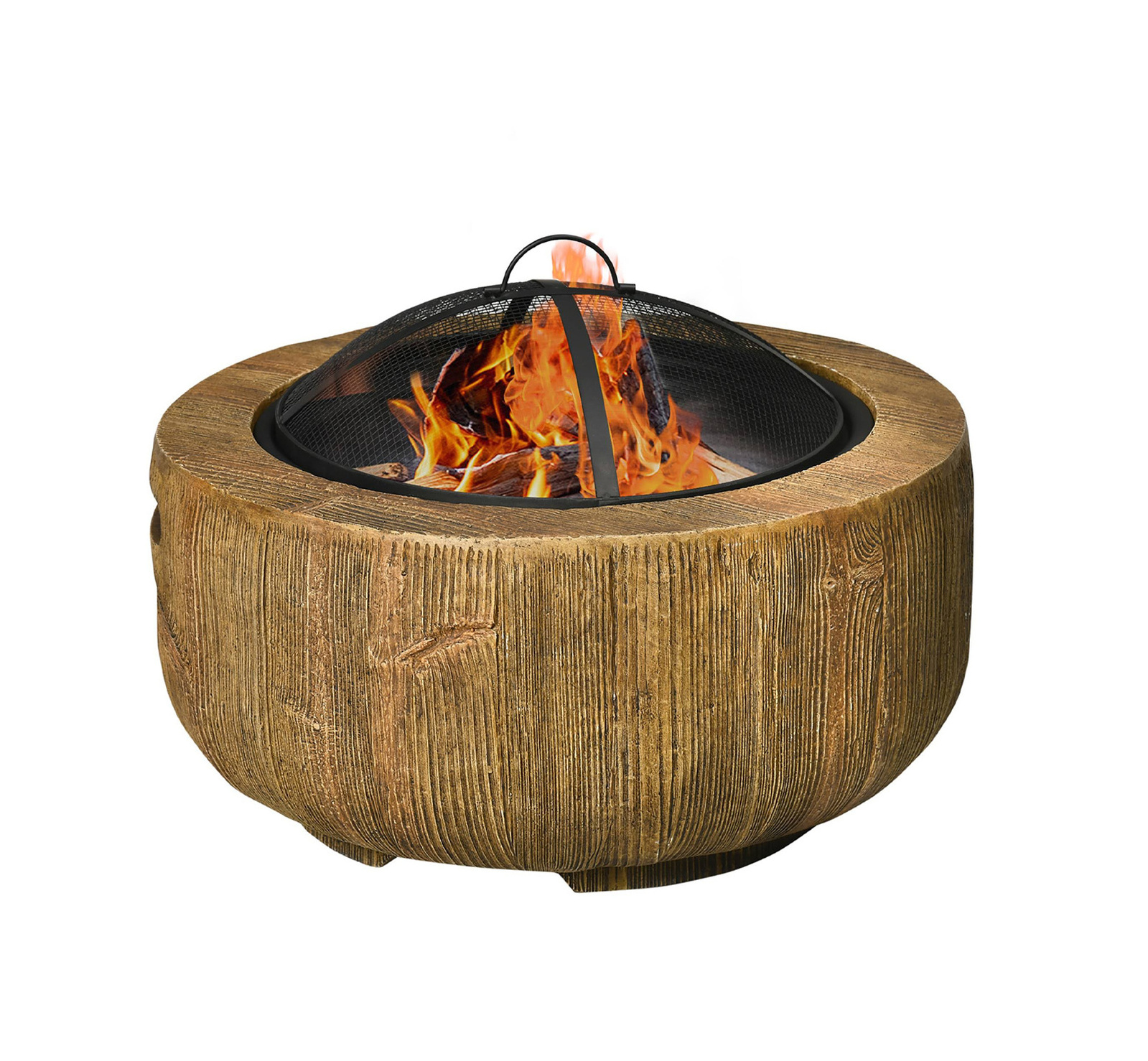 Factory MgO Brown Fire Bowl with Lid Fire Basket with Poker Tree Stump Design Fire Pit for Garden