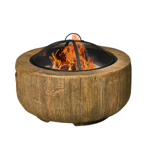 Factory MgO Brown Fire Bowl with Lid Fire Basket with Poker Tree Stump Design Fire Pit for Garden