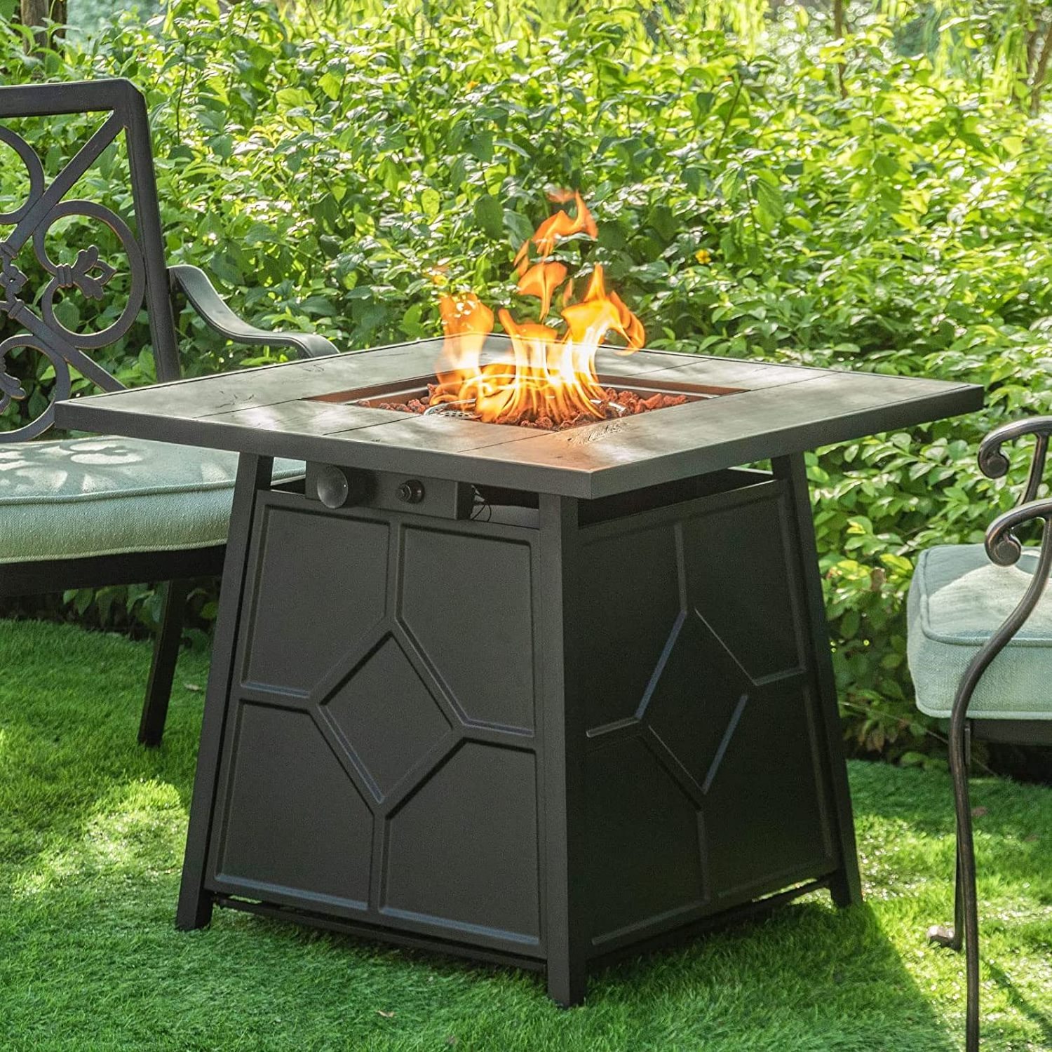 Wholesale Hot Seller Propane Powered Design  Fire Pit Backyard Square Metal Base Gas Fire Pit for Sale