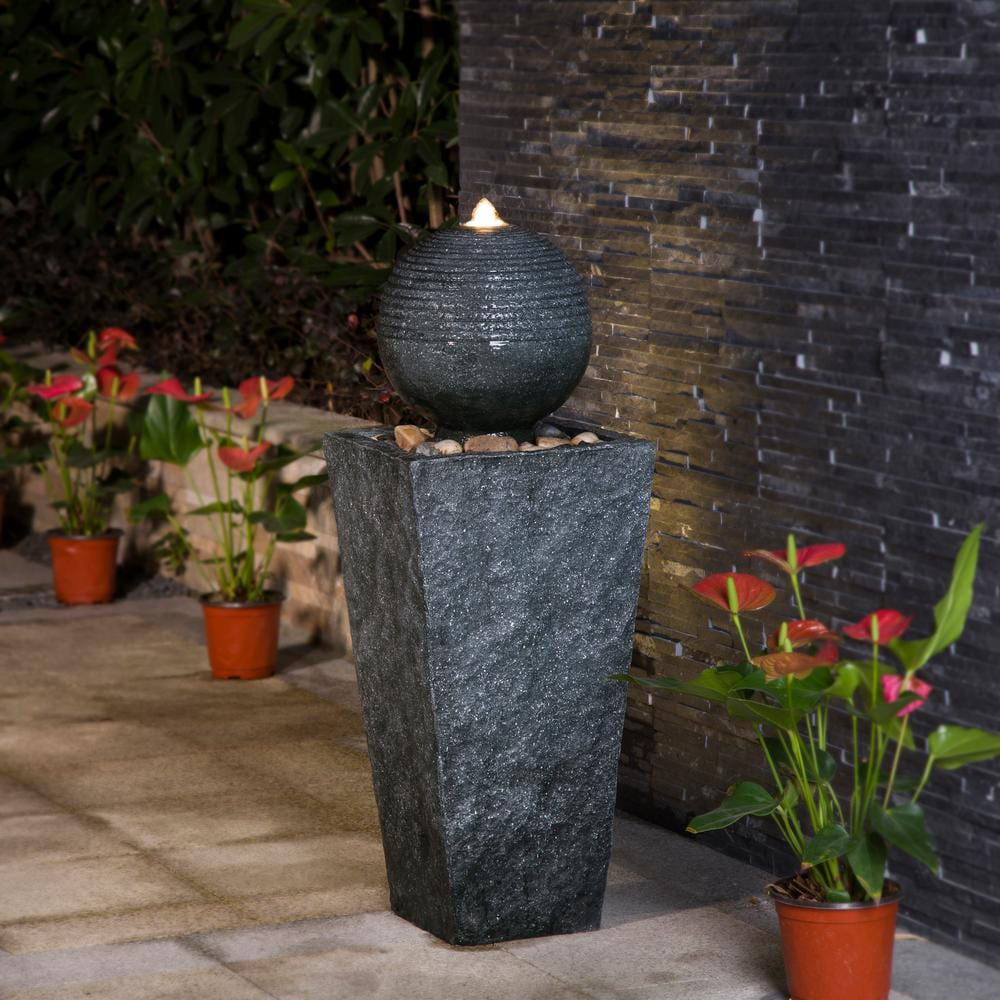 New Outdoor Fountain Outdoor Polyresin Rippling Floating Sphere Pedestal Floor Fountain