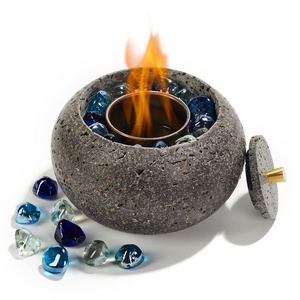 Tabletop Fire Pit Bowl - Lava Stone Personal Mini Fire Pit Fireplace Indoor And Outdoor Use And Smores Maker (Sphere, Black)