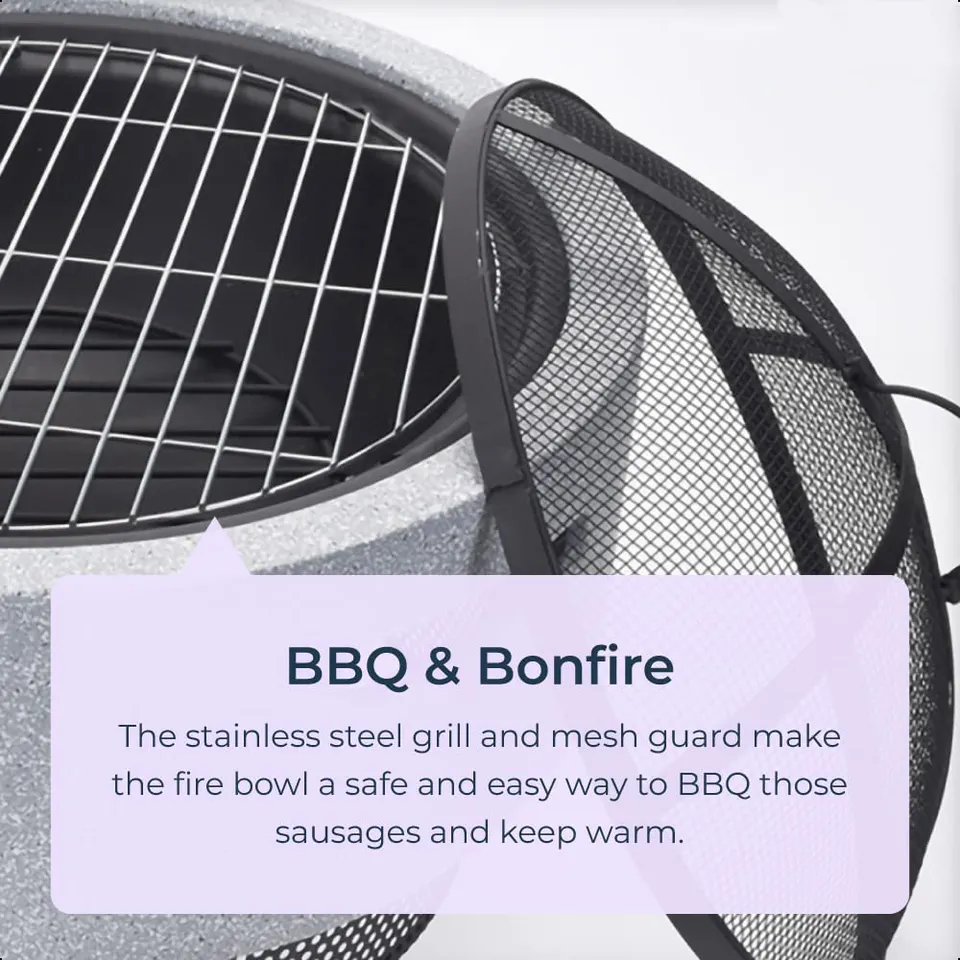 Fire Pit With BBQ Grill Shelf Grill Camping Bowl BBQ With Poker, Grill, Mesh Lid, Grate  For Garden And Patio