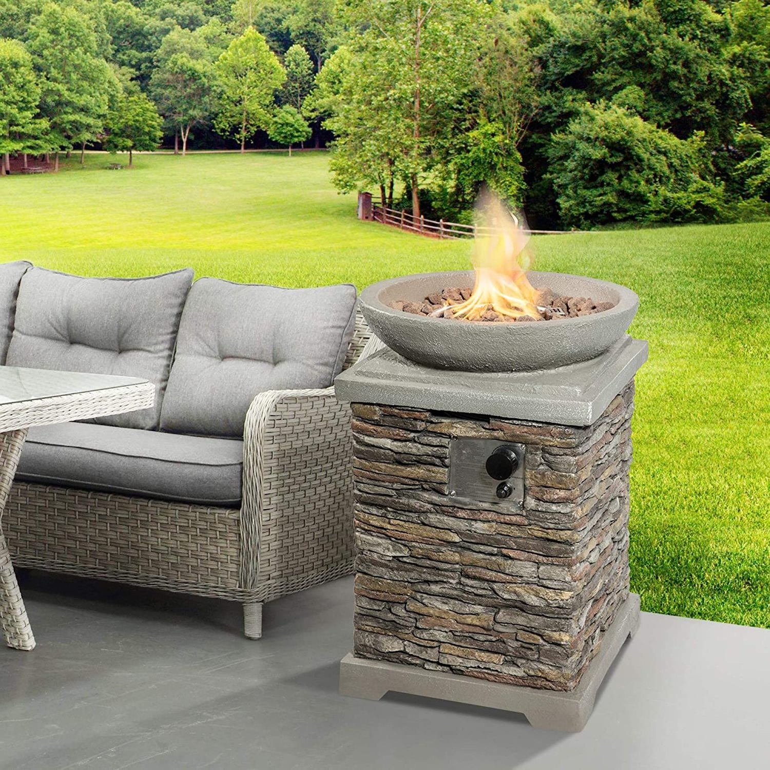 wholesale Hot Seller Garden Furniture Heater with Bowl Stone Effect Gas Fire Pit for Patio