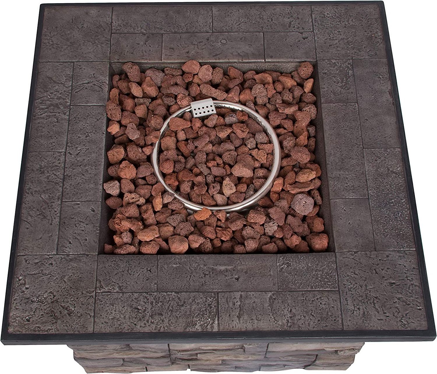 Outdoor Square Natural Stone Effect Gas Fire Pit Garden Heater Table with Lava Rocks Outdoor MgO Propane Fire Pit