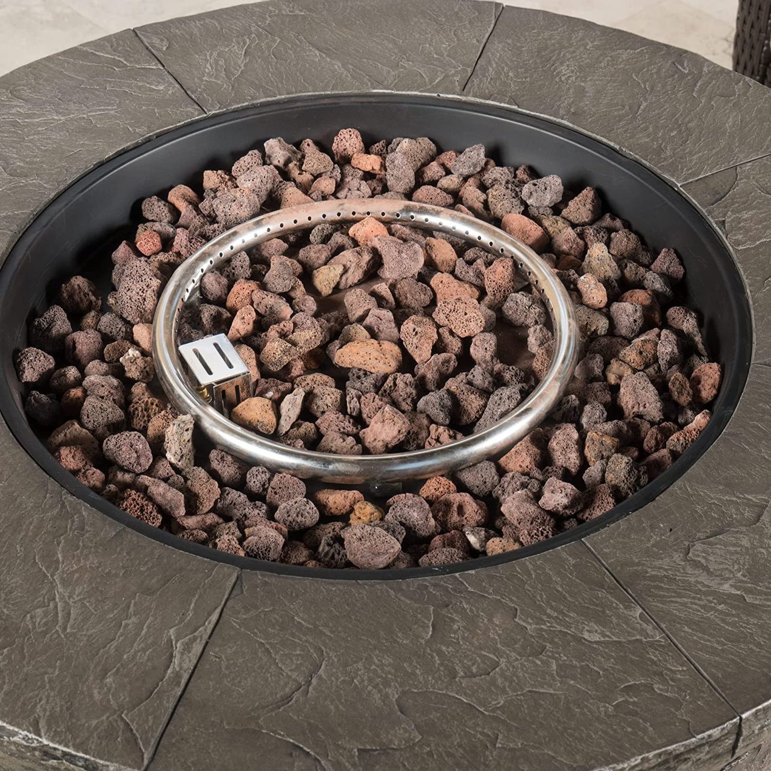 40,000 BTU Propane Fire Pit Table Natural Stone Finish Outdoor Circular Fire Pit